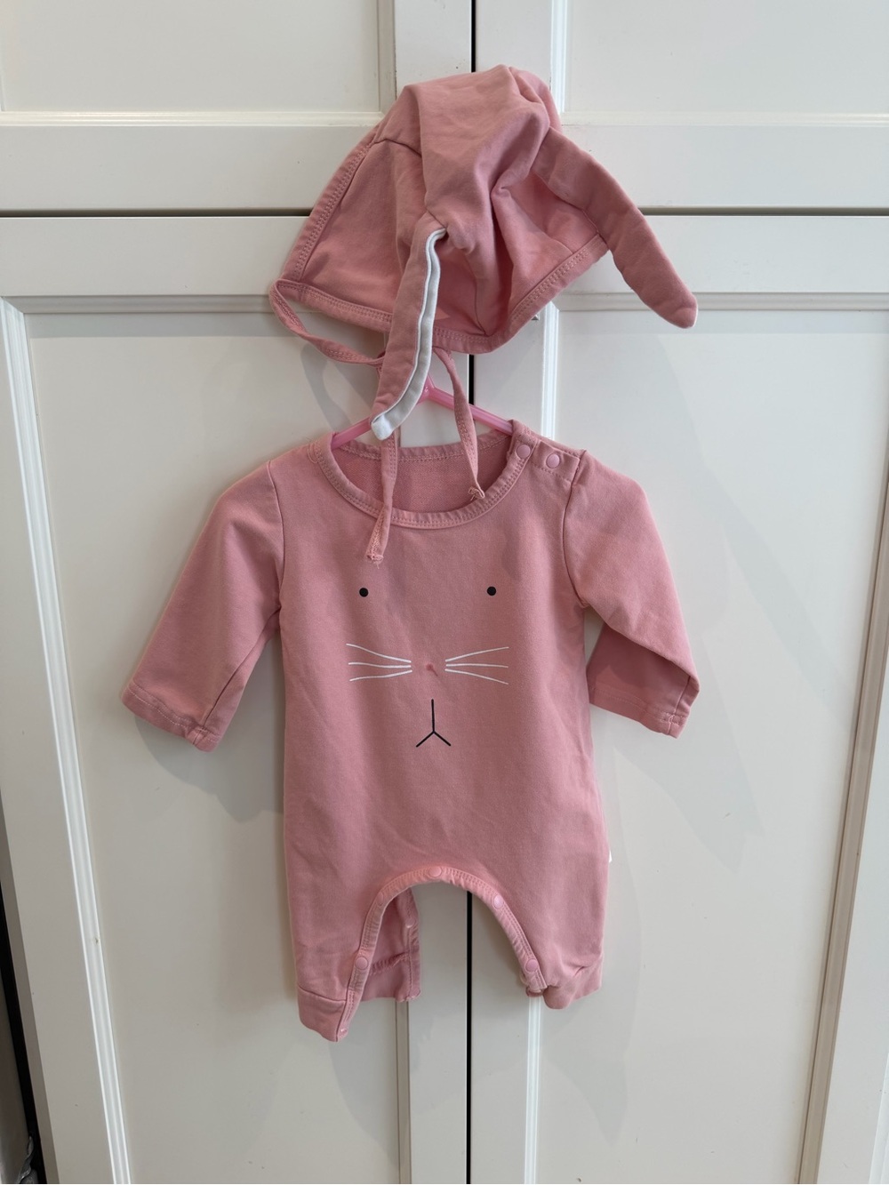 Pink Bunny 3-6m One-Piece with Matching Hat